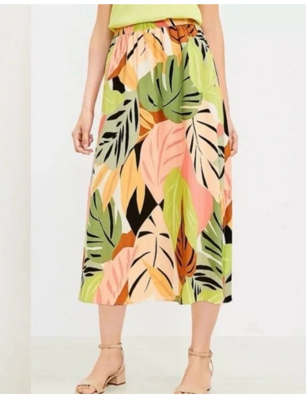 LOFT NWT Palm Print Midi Skirt Size Medium